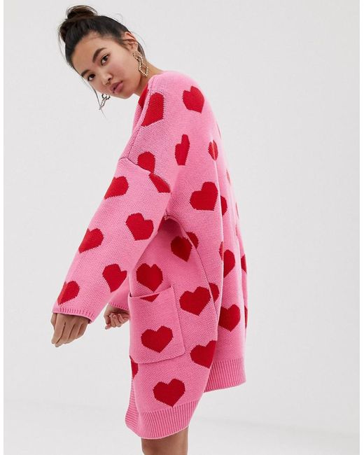 Lazy Oaf Pink Extreme Oversized Cardigan With Hearts