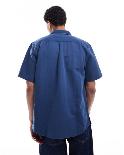Timberland Blue Cotton Linen Utility Overshirt for men