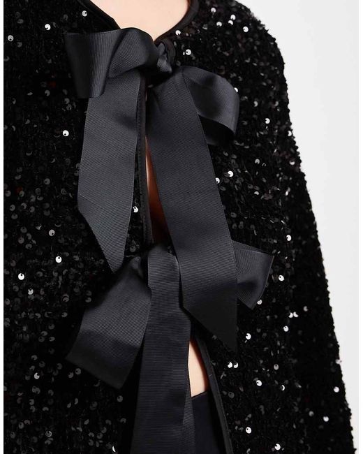 ONLY Black Sequin Velvet Tie Front Top