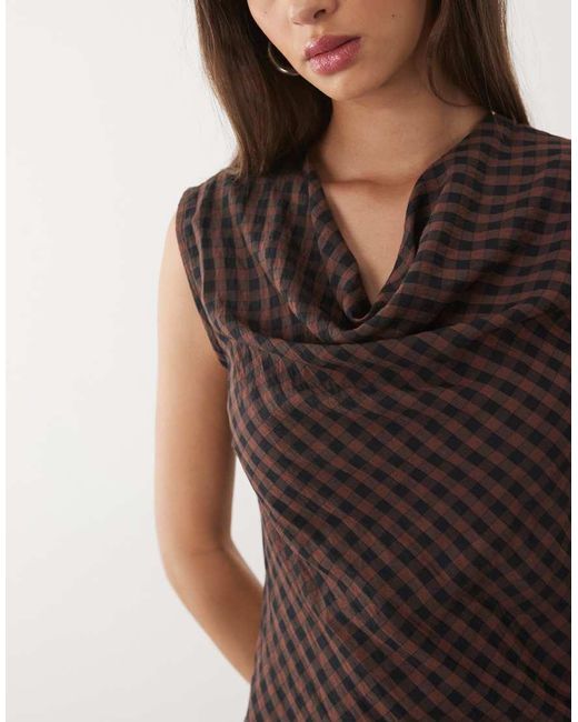 New Look Brown Drape Neck Detail Mesh Top
