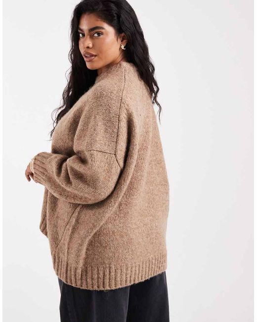 ASOS Brown Asos Design Curve Oversized Crew Neck Jumper With Curved Hem