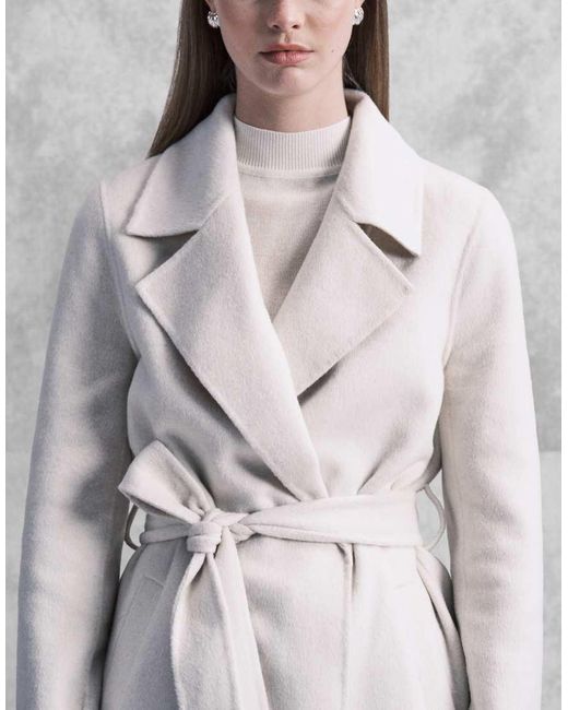 Forever New Gray Belted Formal Coat With Tassel Scarf