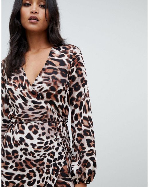 lipsy leopard print wrap dress