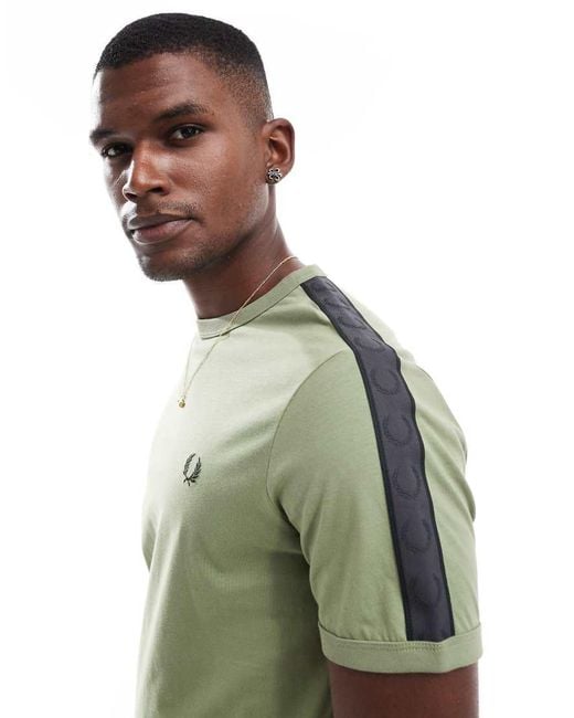 Fred Perry Green Taping Ringer T-Shirt for men