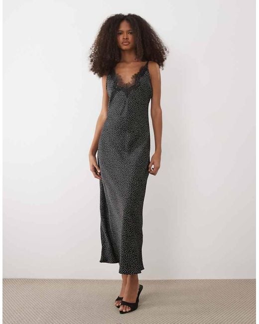 Mango Black Cami Midi Dress With Lace Trim
