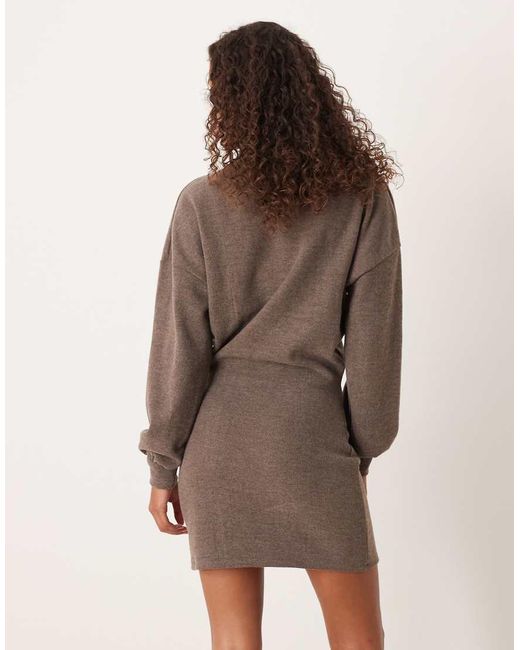 ASOS Natural Supersoft High Neck Balloon Sleeve Mini Dress
