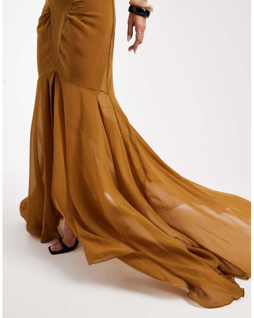 ASOS Brown Chiffon Maxi Skirt With Train