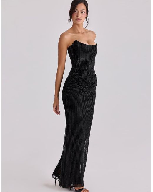 House Of Cb Black Alicia Hand-Beaded Embellished Maxi Dress