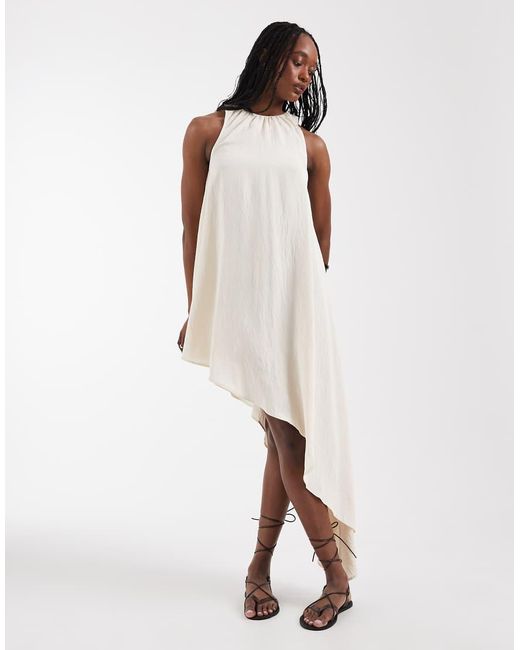 ASOS Brown Asos Design Tall Techy Fabric Asymmetric Hem Volume Mini Dress