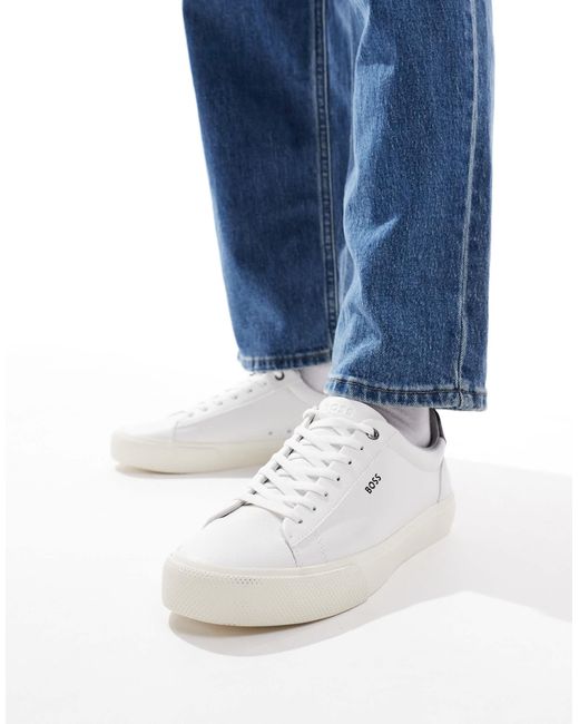 Boss Blue Boss Aiden Logo Contrast Heel Leather Trainers for men