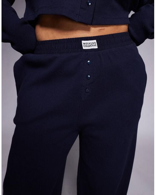 ASOS Blue Weekend Collective Curve Waffle Wide Leg Sweatpants With Nylon Detail