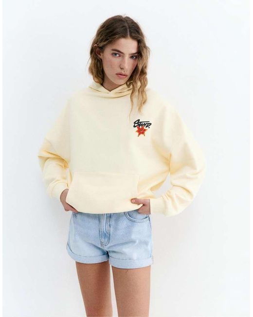 Pull&Bear White Stwd Flower Hoodie