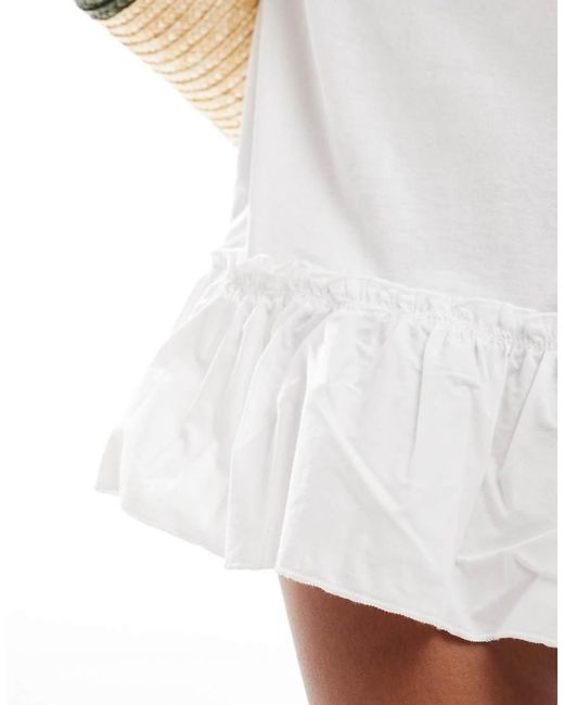 Miss Selfridge White Poplin Frill Detail T-shirt Dress