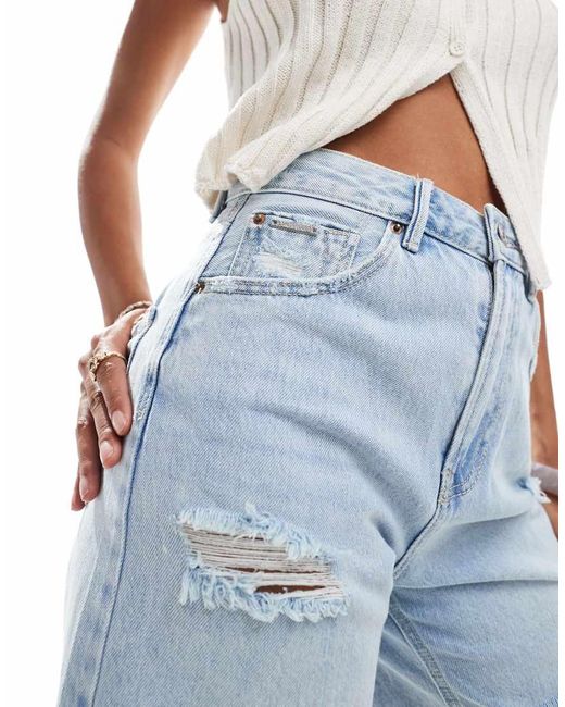 Stradivarius Denim Dad Short Met Scheuren in het White