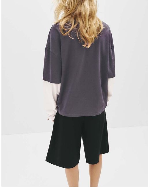 Pull&Bear T-Shirt Met Dubbellaagse Mouw En Grafische Print in het Gray