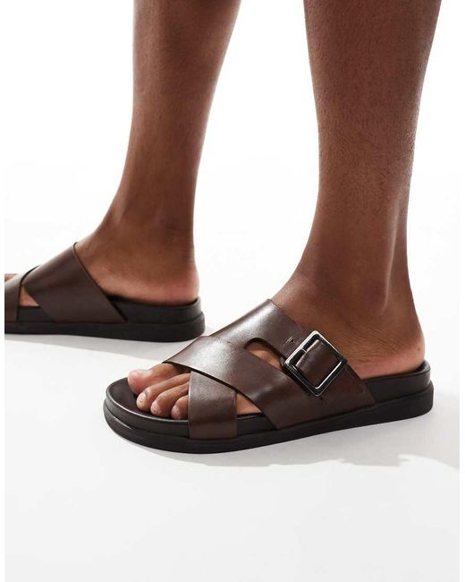 Schuh Brown Summit Buckle Footbed Sandals for men