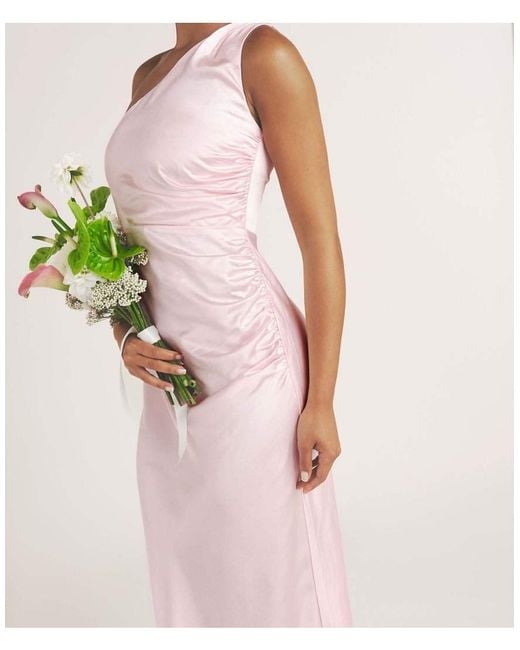 Six Stories Pink One Shoulder Satin Bridesmaid Dress