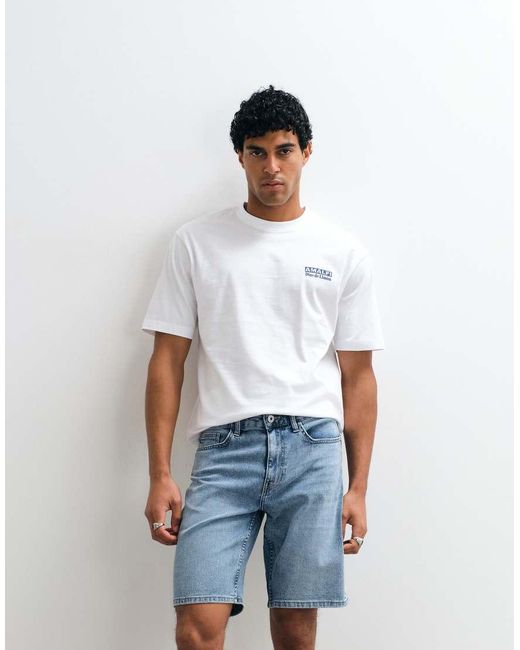 Only & Sons White Regular Fit Denim Shorts for men