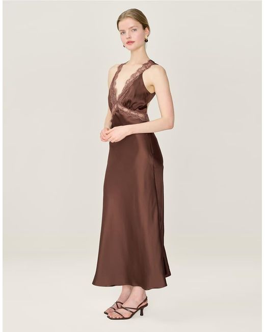 OMNES Natural Dresses Aurelia Satin And Lace Midi Dress With Open Back