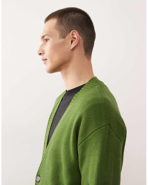 Collusion Green V-neck Knitted Cardigan for men