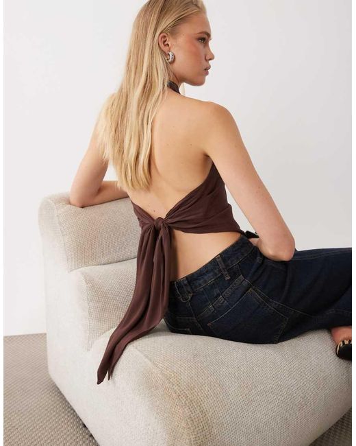 Mango Blue Cowl Neck Halter Top