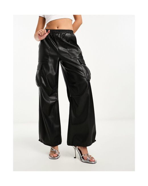 Miss Selfridge Black Faux Leather baggy Cargo Trouser