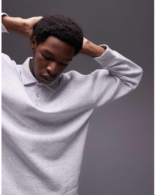 Topman Gray Relaxed Fit Sweatshirt Polo for men
