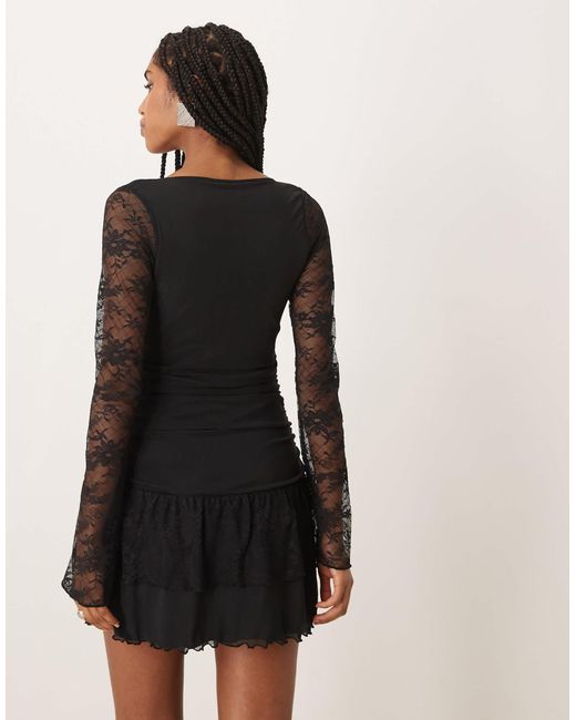 Motel Women's Natural Mishal Long Sleeve Plunge Lace Mini Dress Motel Women's Natural Mishal Long Sleeve Plunge Lace Mini Dress