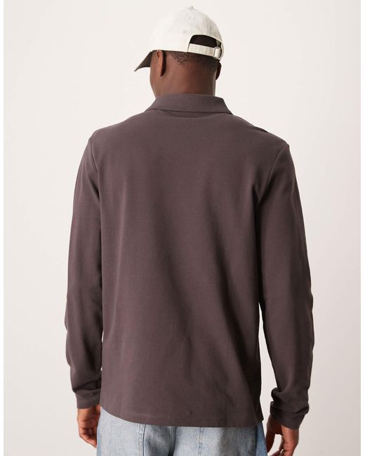 ASOS – langärmliges pikee-polohemd in Brown für Herren