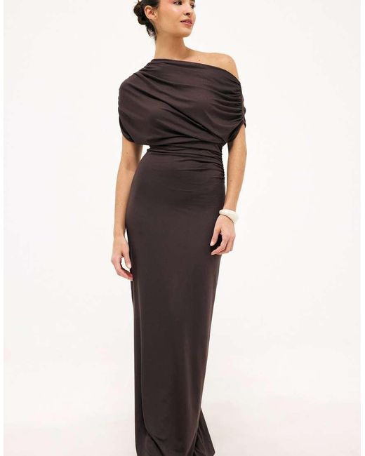 NA-KD Black Soft Line Draped Maxi Dress