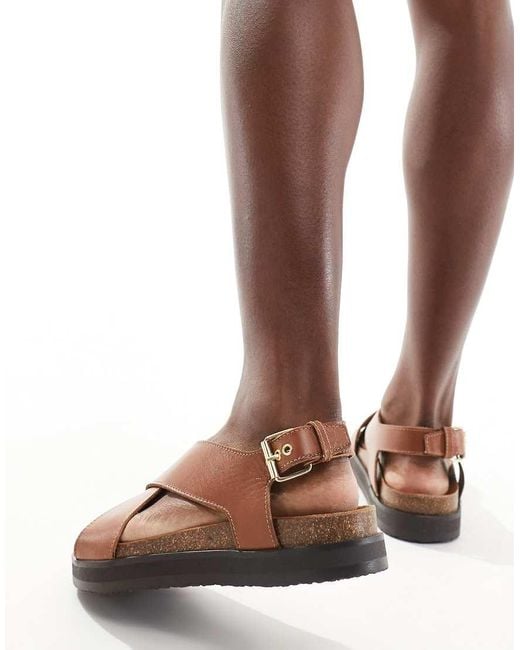 & Other Stories Brown Leather Cross Strap Sandals