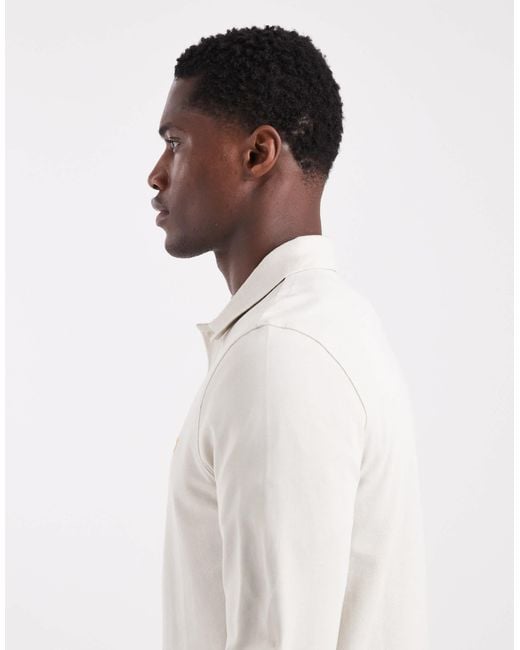 Farah White Blanes Longsleeve Polo Shirt for men