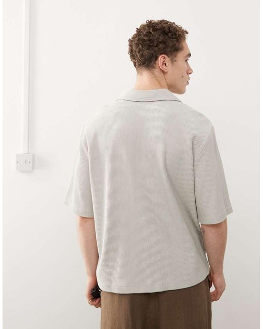 Weekday Geribbeld Oversized Resortoverhemd Met Korte Mouwen in het Natural voor heren