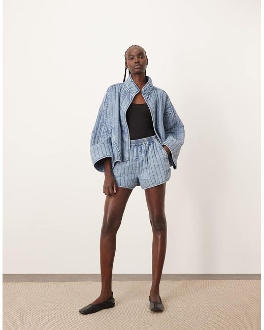 ARRANGE Gewatteerde Distressed-Look Casual Shorts Met Zakken in het Blue