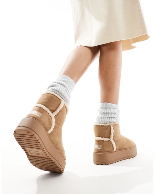 Bershka Natural Shearling Trim Cosy Boots
