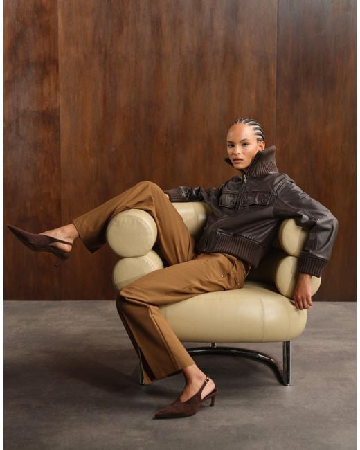 ASOS Brown Tailored Mid-rise Relaxed Pants With Belt And Split Hem