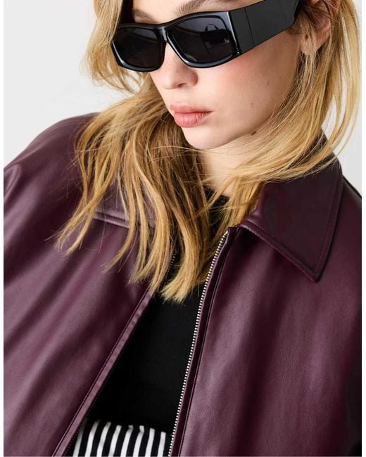 Stradivarius Black Rectangular Sunglasses With Wide Temples