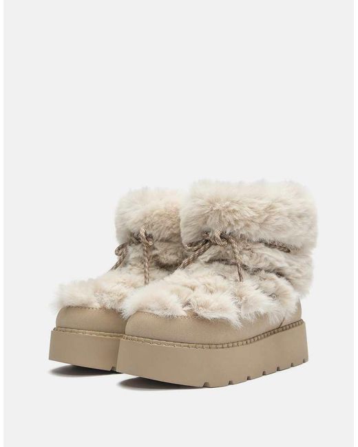 Pull&Bear Natural Flat Faux Fur Ankle Boots
