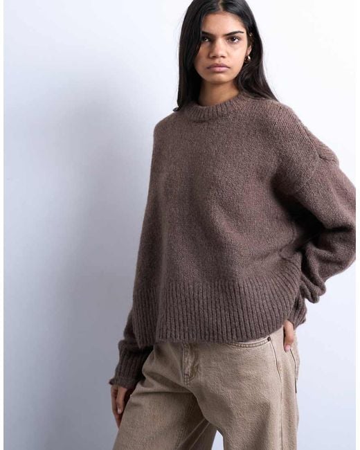 TOPSHOP Brown Knitted Wool Blend Fluffy Ultimate Jumper