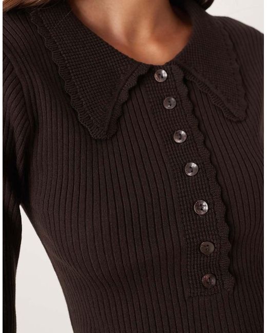 Jdy Black Scallop Trim Knitted Polo