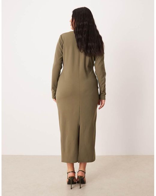 ASOS Green Asos Design Curve Long Sleeve Scoop Neck Midi Dress