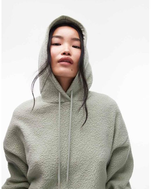 Sudadera Verde Extragrande Con Capucha De Borreguito De TOPSHOP de color Gray