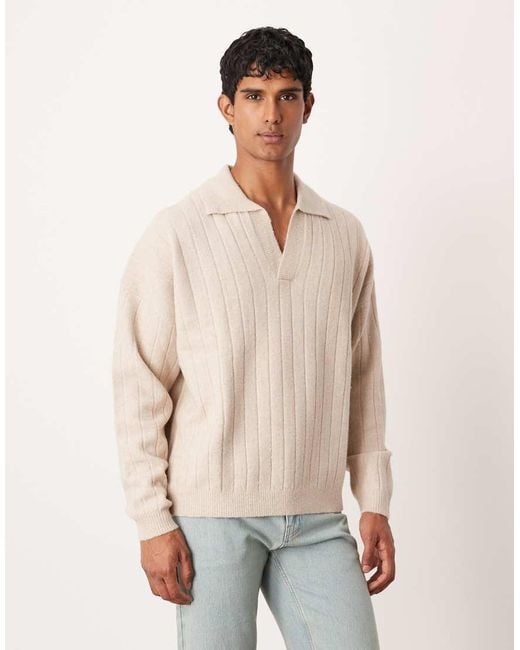Polo Oversize A Maniche Lunghe di ASOS in Natural da Uomo