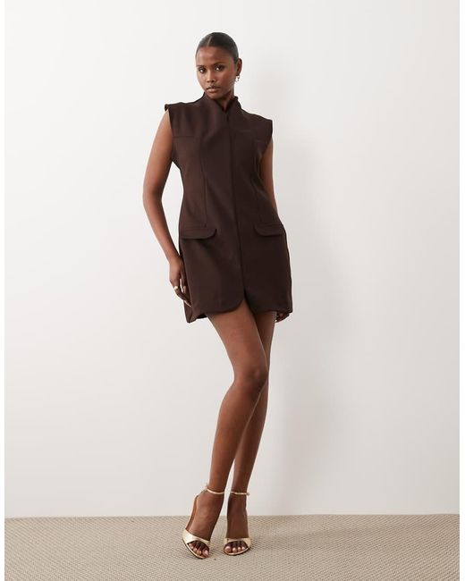 ASOS Brown Crepe Tailored High Break Point Mini Dress