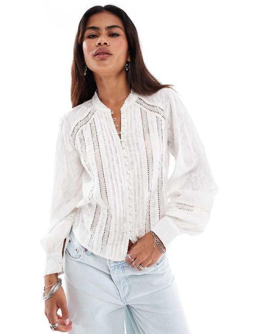 Free People White Button Through Broderie Lace Blouse