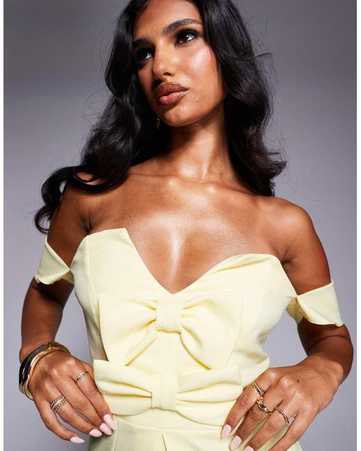 ASOS Elegante Top Met Linnenlook, Blote Schouders En Strikdetail in het Yellow