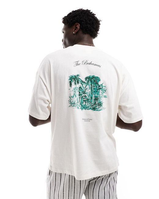 Camiseta color crema extragrande con estampado SELECTED de hombre de color White
