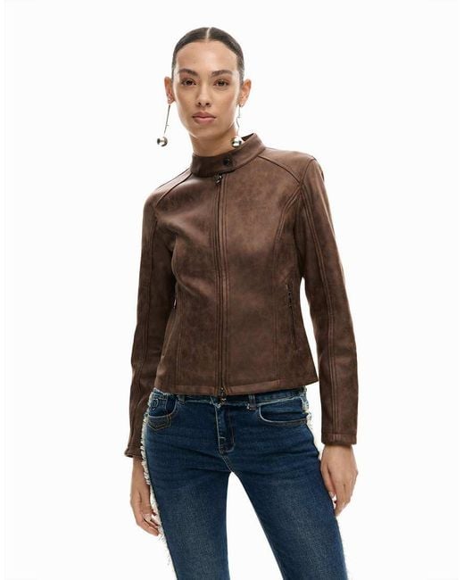 Desigual Brown Jacket Faux Leather