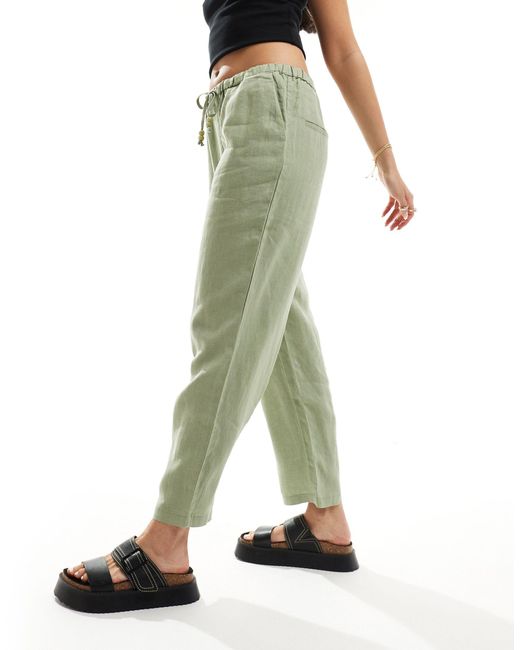 Pantalon noué à la taille en lin - clair Mango en coloris Green