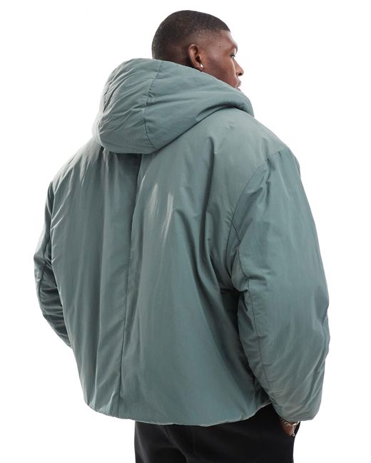 ASOS Gray Oversized Puffer Jacket With Hood for men